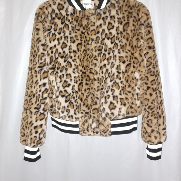 VIGOSS LEOPARD PRINT FAUX FUR BOMBER JACKET - Picture 5 of 11